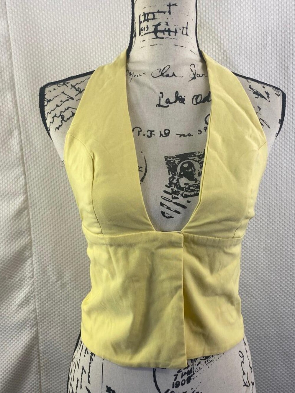 ZARA Butter Yellow Deep Plunge Halter Crop Top Size S